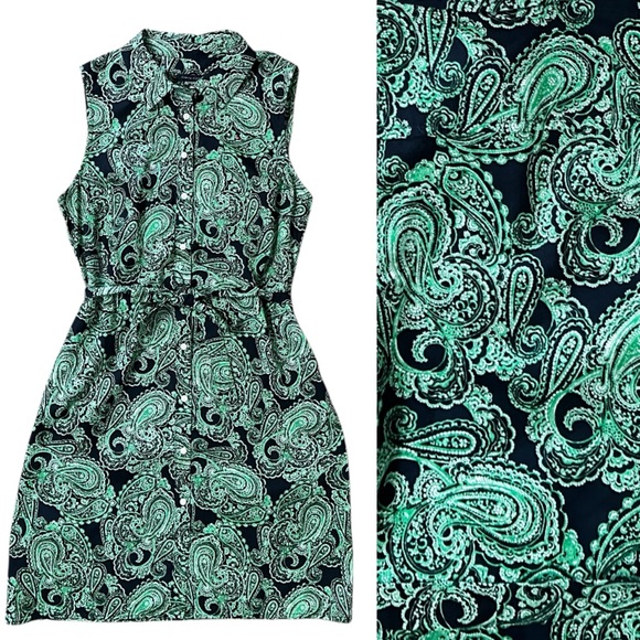 TOMMY HILFIGER Shirtdress Green BLUE paisley NWT Size 8 - Picture 2 of 6